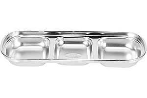 Stainless Steel Korean BBQ Sauce Plates Korean Kitchenware Plates with 3 Sauce Compartment Soy Sauce Dish Plates with Dipping