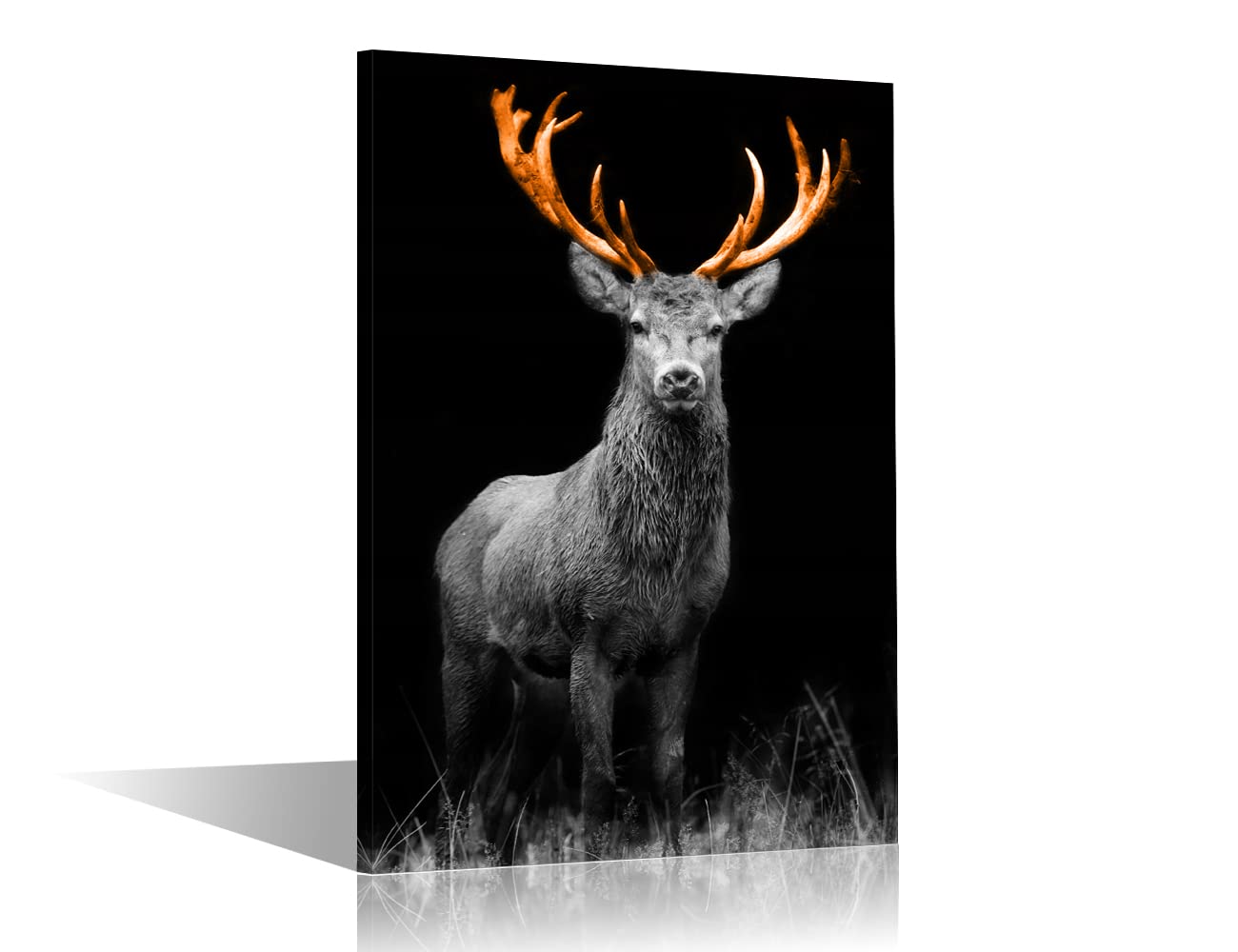 TISHIRON 1 Pieces Funny Animal Deer Pictures Canvas Wall Art Animal Wild Stag Wall Decor for Living Room Modern Artwork Paintings Yellow Antlers Stretched and Framed Ready to Hang (12''Wx18''H)