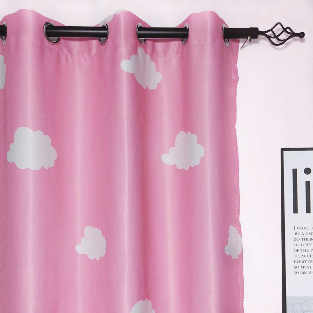 MYRU 2 Panels Grommet Top Pink Curtains for Girls Living Room Bedroom (39" by 63" X 2, Pink Cloud)