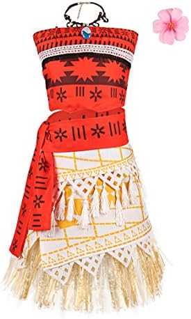 UHDEAR Moana Princess Adventure Costume Necklace Skirt Set Girls Cosplay Dress Up (7-8, Multicolored)