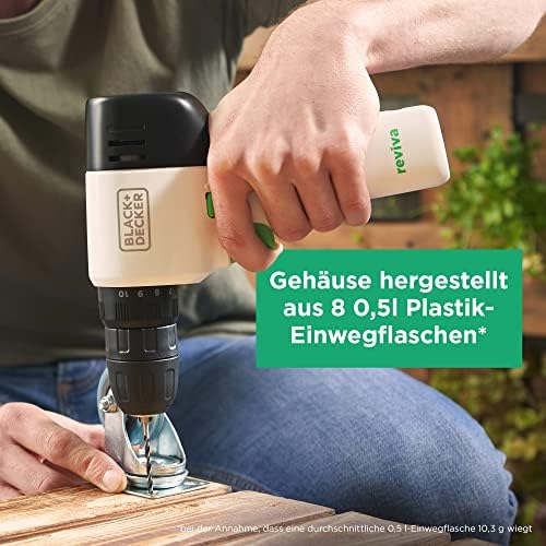 reviva 12V Akku-Bohrschrauber REVDD12ASTB (nachhaltiger Bohrschrauber aus 50% recyceltem Plastik1, 10+1 Drehmomentvorwahl, integrierter Akku, inkl. Ladegerät, 80-tlg. Zubehörset & Koffer)