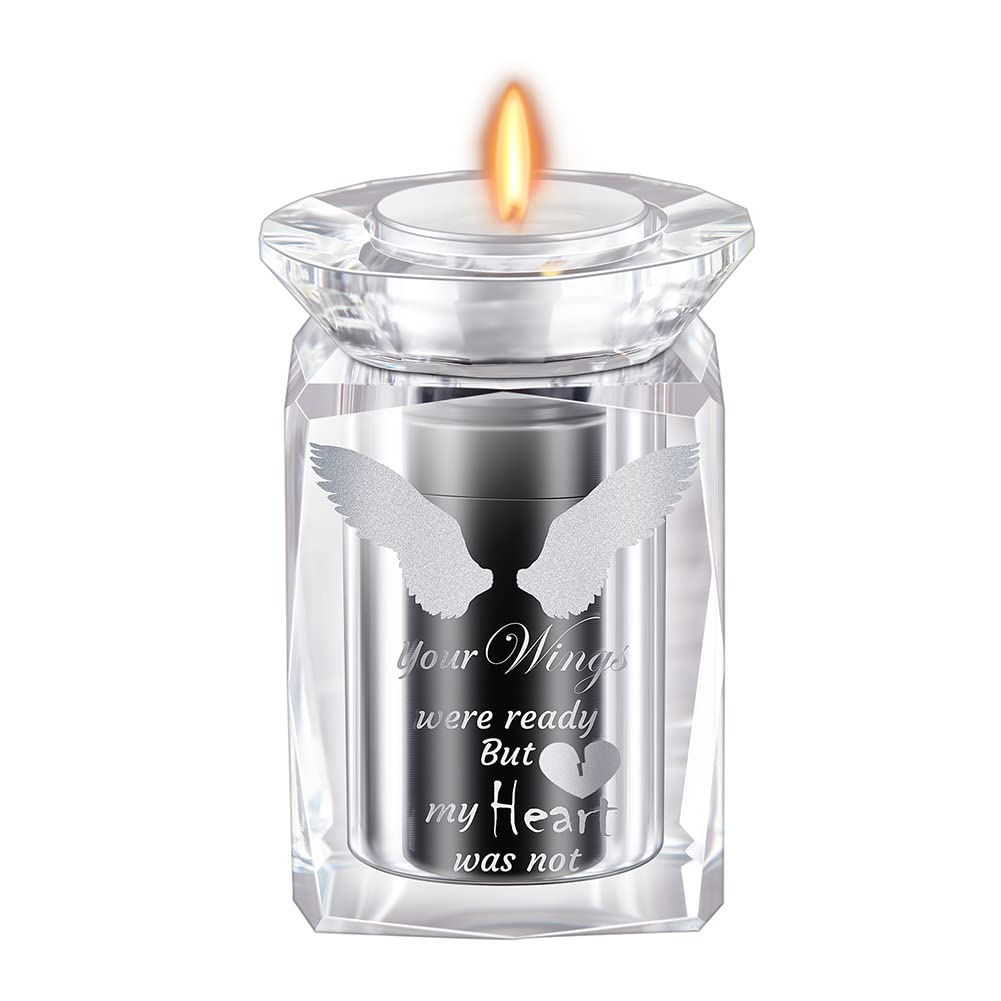 IFOLAINA Small Urn for Human Ashes Adult Male Cremation Crystal Storage Keepsake Candle Holder Funeral Memorial and Ash for Loved Ones - Angel Wings