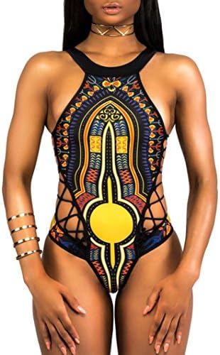 AmyDong Swimwear Deals One Piece Bikini Bandage Padded Bra Swimsuit Vintage Ethnic Print Bikini