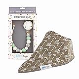 DK Leigh Silicone Pacifier Clip and Teether (2-in-1) Includes Baby Drool Bib | Home & Travel Babies Teething Set for Boys and Girls | Universal Loop Holder Fits Standard Pacifiers