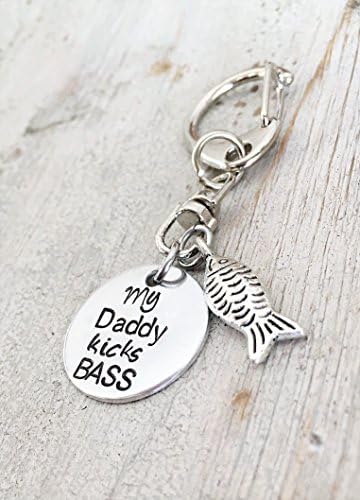Personalized Outdoorsman Fathers Day Gift for Dad from Kids- My Daddy kicks BASS Fishing Key Chain from Kids