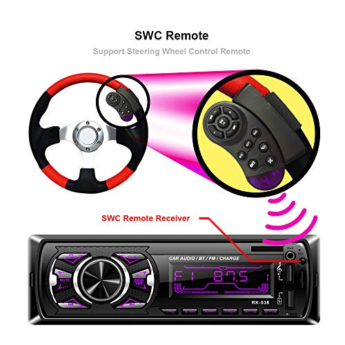 Single Din Car Stereo Receiver with Bluetooth Handsfree Calls,7 Colors Backlight&LCD Player Multimedia Car Stereo for Car,Bluetooth/USB/SD/AUX/FM MP3 Player Wireless Remote Control Phone Charge Radio