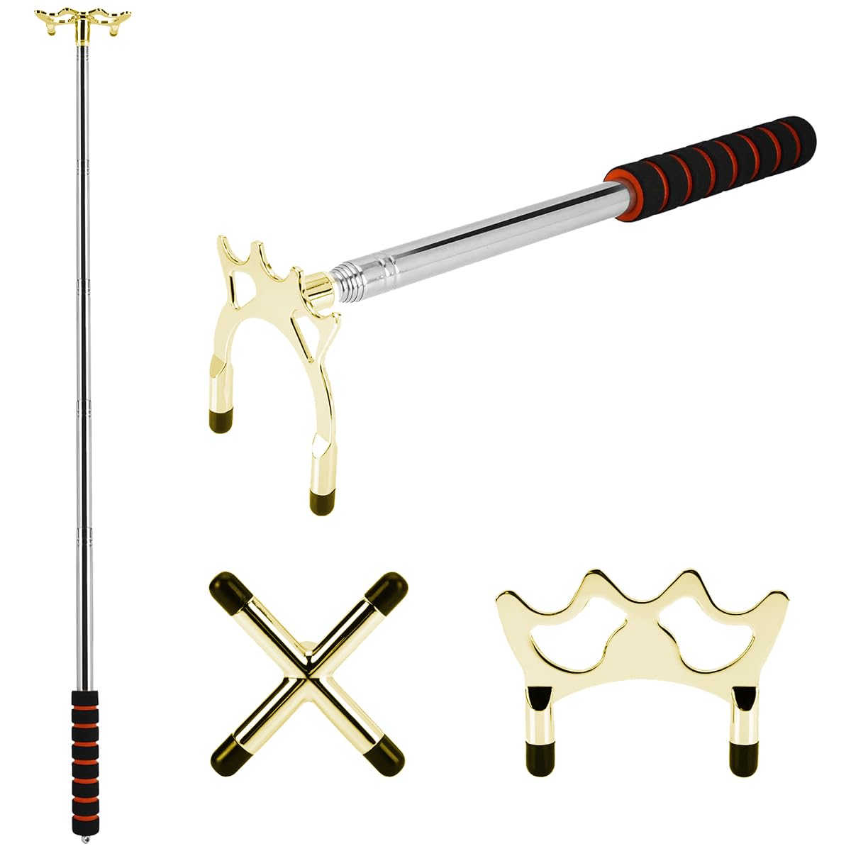 Hsthe Sea Retractable Billiards Cue Stick Bridge, Snooker Pool Cue Bridge with 3 Pieces Removable Brass Bridge Head, Pool Cue Holder Snooker Accessories Pool Table Accessory