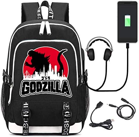 PXJW327JK God-Zilla Unisex Backpack College School Travel Laptop Backpack Daypack with USB Charging Port