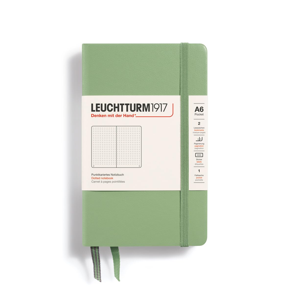 LEUCHTTURM1917 363944 Notebook Pocket (A6), Hardcover, 187 Numbered Pages, Sage, Dotted — image 1