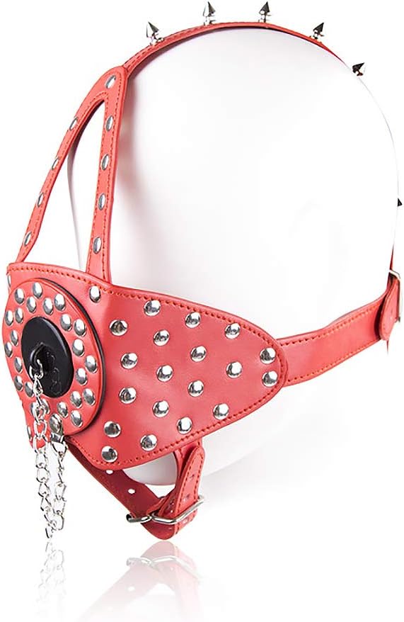 Harness leather mouth plug deep throat punk rivet trim head top nail stage props (red)