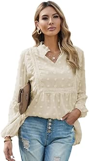 Amazon.com: Lovezesent - Blusa de gasa para mujer, manga estilo farol,  punto suizo, bohemio, camisas, tops, Classic, S, Un albaricoque : Ropa,  Zapatos y Joyería