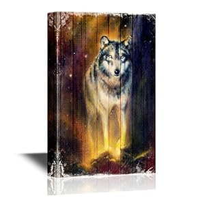 Vintage Night Wolf Wood Style - Canvas Art