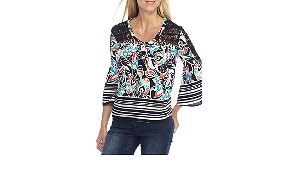 Ivy Women's V-Neck Print Peasant Top 