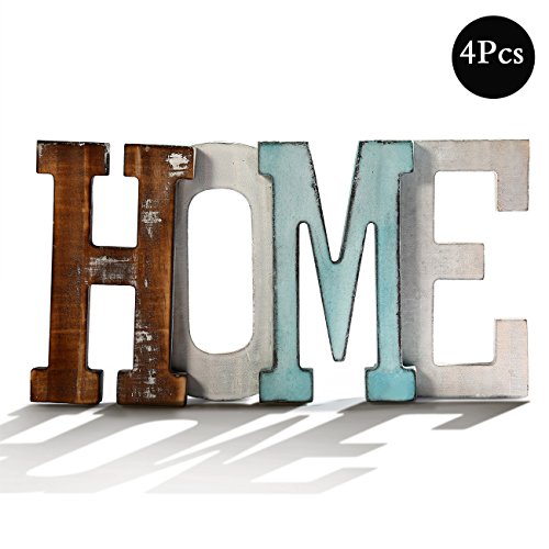 Cade Rustic Home Decor Wood Mini "HOME" Decorative Sign, Standing Cutout Word Decor, Multicolor, (4, 4 x 7.9 inchs)