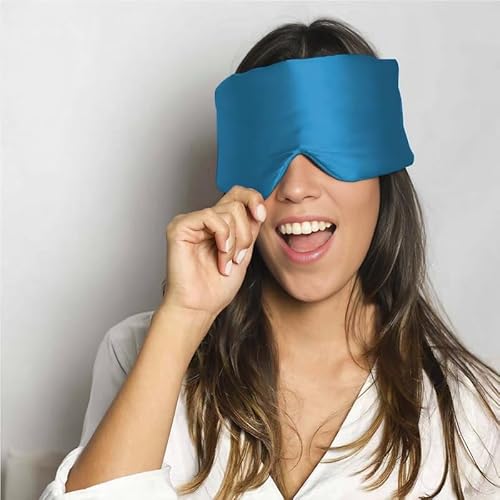 Hoowu Mulberry Silk Sleep Mask Eye Mask for Man and Woman with Adjustable Headband, Full Size Large Sleep Mask, Blue
