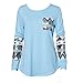 Usstore Women Ladies Pocket Sequins Splice Long Sleeve Tops T-Shirt Blouse (M, Blue)
