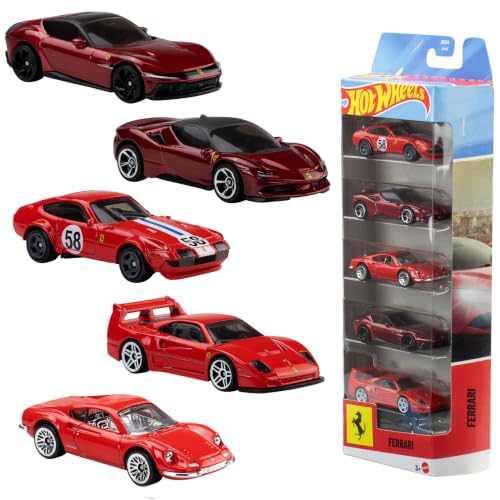 Hot Wheels 5-Pack of Ferrari 1:64 Scale Cars Officially Licensed Set of 5 Die-Cast Ferrari Vehicles