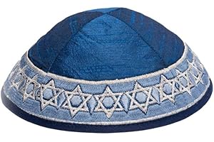EMANUEL Yair Blue Magen David Star Embroidered Kippah Yamaka (YME-14B)