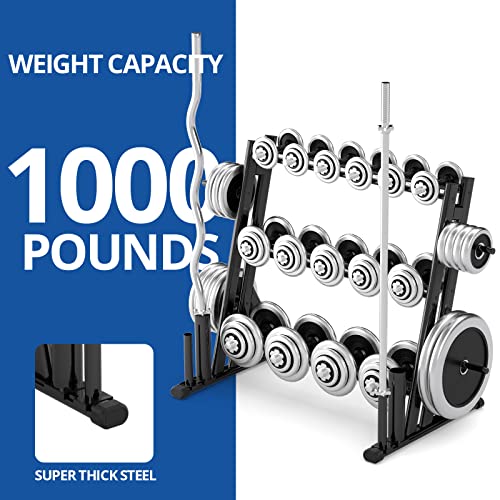 Cozy Castle 3 Tier Dumbbell Rack, Weight Rack for Dumbbells Equipped with 4 Barbell Holders of 2