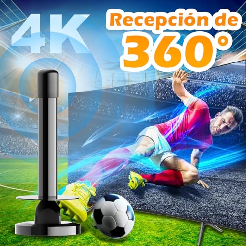 Antena TV Interior Potente para Smart TV – Antena TDT Digital HD 4K/1080P con Recepción 360° Omnidireccional, Base Magnética Estable, Compatible con DVB-T2/DVB-T y HDTV, Fácil Instalación, Sin Cuotas