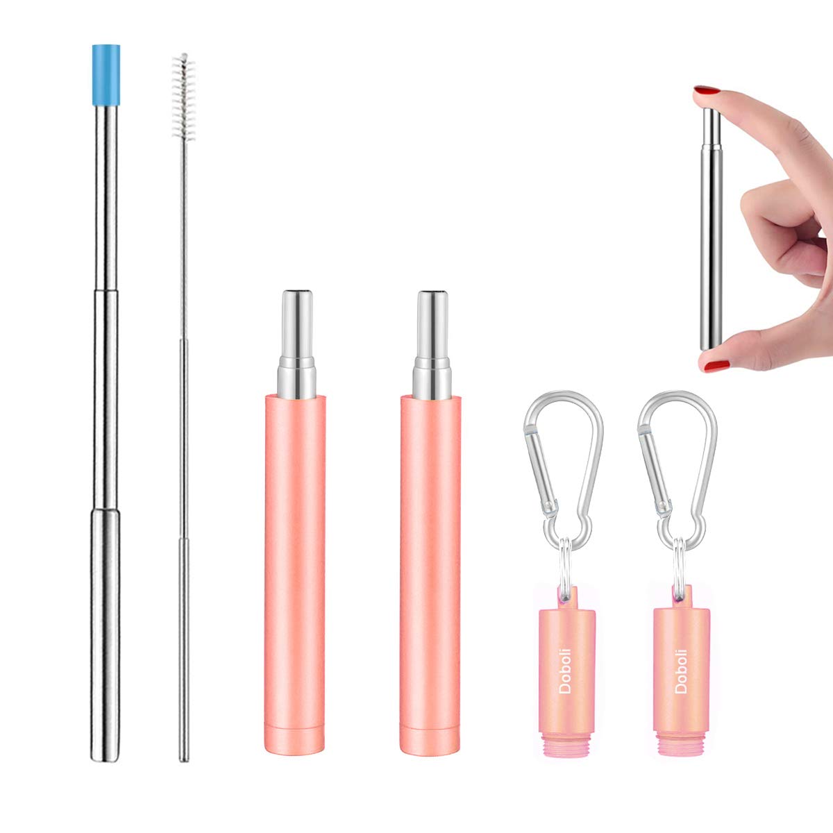 2 Pack Reusable Metal Straws Collapsible Stainless