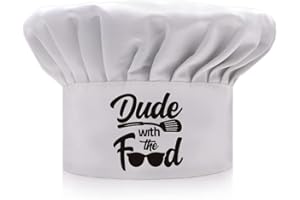 AGMDESIGN Funny Chef Hat, Dude with The Food, Funny BBQ Chef Wear, Adjustable Kitchen Cooking Hat for Men & Women White