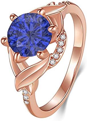 Excellent Simualted Diamond &amp; Blue Sapphire Studded 14K Rose Gold Plated Wedding &amp; Engagement Ring Jewelry