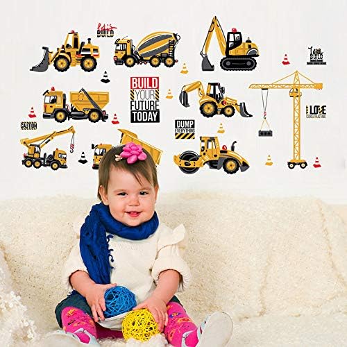 VRTUR Borders Door Fridge Furniture Switch Tile Wall Art Murals Window Decals Room Decor Sticker Decoration Build Your Furture Construction Vehicle Removable Wall Sticker Home Art Decors