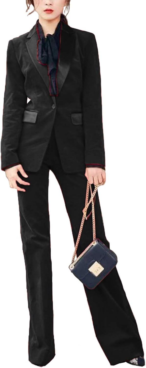 Women's Velvet Pant Suits Set Business Lady Office Tuxedos Formal Work Wear Clothing