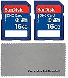 2 Pack SanDisk 16 GB Class 4 SDHC SD Flash Memory Card Retail for BoneView Trail and Game Camera Viewer for Apple iPhone, iPad, iPod - With Everything But Stromboli (tm) MicroFiber Cleaning Cloth