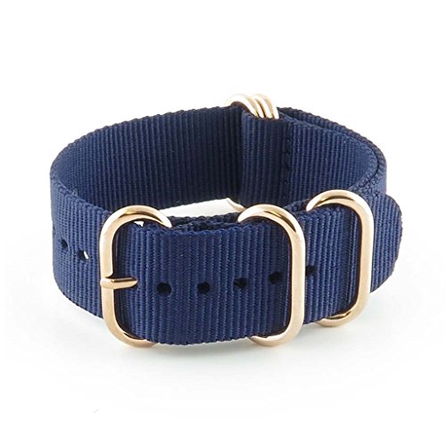 StrapsCo NATO Strap Ballistic Nylon Watch Band w/ 5 Rings in Rose Gold