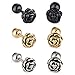 Cottvott Flowers Surgical Steel Earrings Studs for Womens Gold Black (3pairs Mix Color)