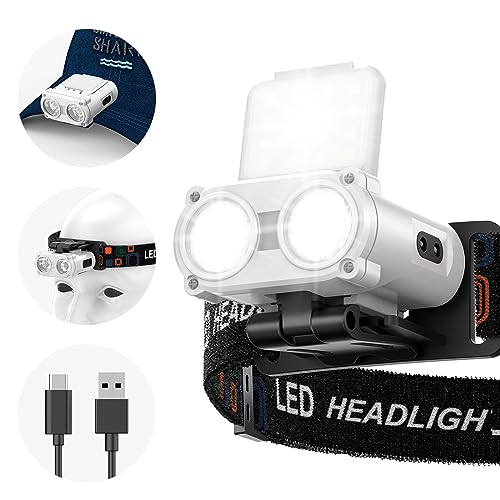 Smiling Shark LED Clip on Cap Light, Headlamp USB Rechargeable Waterproof with 2Type White and Red Light Compact&Portable With Motion Sensor for Camping Running Fishing, LED-Cap-Light-Hat-Rechargeable