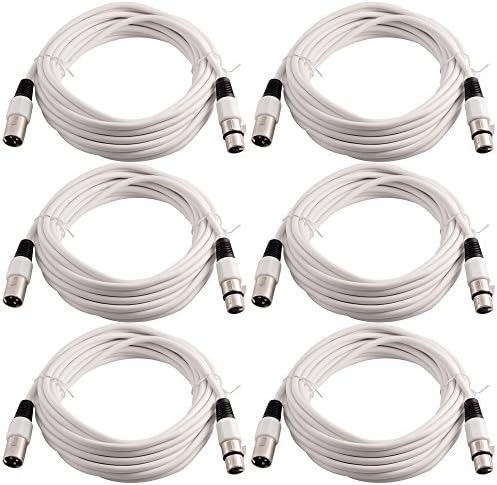 Grindhouse Speakers - LEXLR-25White-6Pack - 6 Pack of 25 Foot White XLR Microphone Cables - 25 Foot Mic Cables Patch Cords