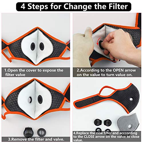 Face Covering Reuseable with 10 Filters for Men Women Adult (Orange+Black)