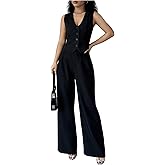 WDIRARA Women's 2 Piece Outfits Sleeveless Button Down Vest Blazer Pants Set Business Suit Sets