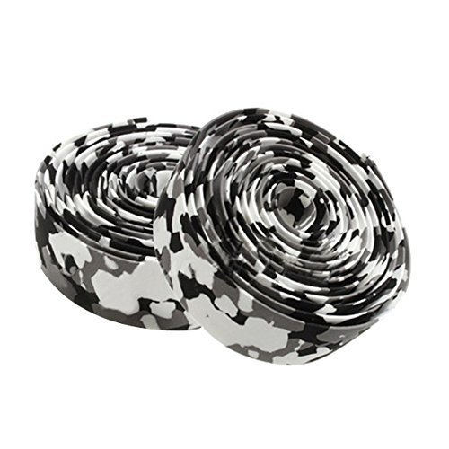 Dcolor Road Bike Bicycle Cork Handlebar Bar Grip Wrap Tape + 2 Bar Plugs-Black & white camo - Thumbnail 3