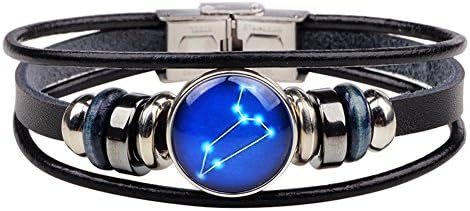 Leo Zodiac Sign Constellation Astrology Charm Multilayer Charm Alloy Leather Bracelet Wristband Bangle