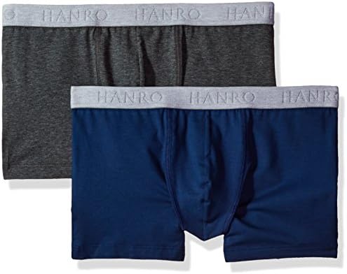 HANRO Men's Cotton Essentials Boxer Briefs 2-Pack, Ferminate Blue/Coal Melange, Medium