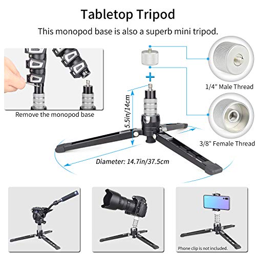 Video Monopod Kit INNOREL Professional Aluminum Fluid Head Monopod with Removable Tripod Base for DSLR Telescopic Camera Camcorders,Plus 1 Extra Sliding Plate