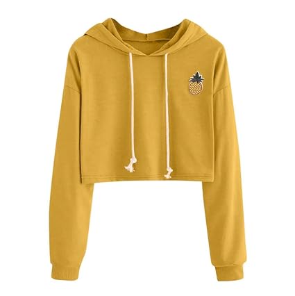 TWIFER Damen Hoodie Applikationen Ananas Sweatshirt Kapuzenpullover Langarm Pullover Crop Tops