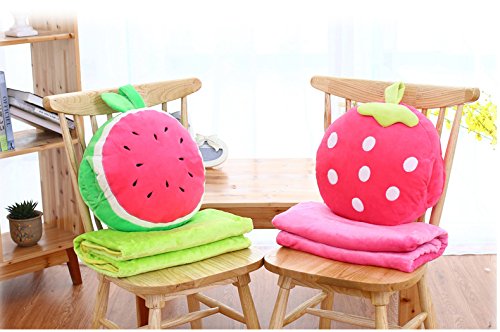 Rainie Love 3 in 1 Cute Strawberry/Kiwifruit/Pineapple/Orange/Watermelon Shape Design Plush Stuffed Fruits Throw Pillow Cushion Travel Blanket Hand Warmer Set(Brown/Red/Yellow/Green)