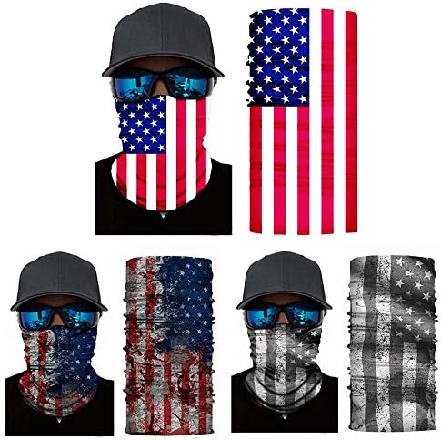 FoxAdorable Face Shields American 3PCS,American Flag Bandana,Seamless Face Mask,Neck Gait,Balaclava,Headband,Neck Scarf UV Protection for Cycling Running Hiking Fishing