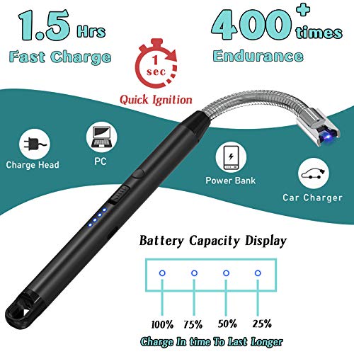 Candle Lighters,2 Pack Electric Candle Rechargeable USB Long Plasma Arc