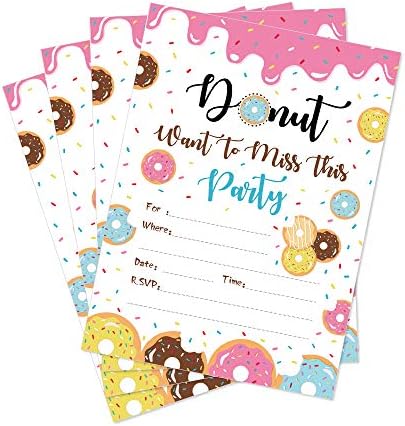 Cc Home Donut Party Invitations With Envelopes (20 Count),Doughnut Grow Up Party Decorations,Donut Fill In Invites For Thanksgiving ,Christmas ,New Year Eve ,Donut Time ,Baby Shower ,Birthday Party Decorations Supplies