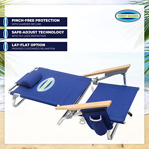 Tommy Bahama 5Position Classic Lay Flat Folding Backpack Beach Chair, Polyester, Navy Pricepulse