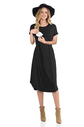 Czzzyl Womens Short Sleeve Maternity Nursing Dress For Breastfeeding