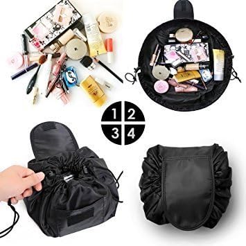 Travel Toiletry bag - Lazy Cosmetic Bag Portable Large Capacity Casual Waterproof Makeup Case Drawstrings Pouch for Women Girls