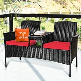 RELAX4LIFE Conversation Furniture Set with Table and Two Removable Cushions Rattan Wicker Chairs and Table Set for Patio… 51l9GbA0wdL