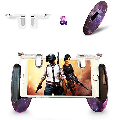 Mobile Game Controller Android Gamepad Phone Aim Controller Fight Joystick for iOS Joypad Phone Work with Phone Case (Phone Triggers and Star Game Handle, Clip)
